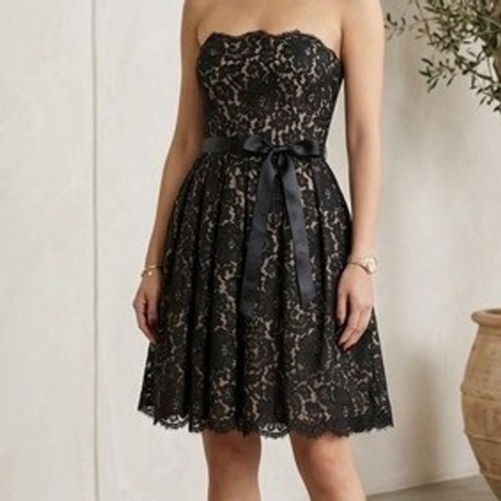 Robert Rodriguez Neiman Marcus Lace Dress Womens 10 Black Strapless Bow Cocktail
